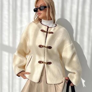 Princess Polly Adylic Teddy Coat Cream / Brown